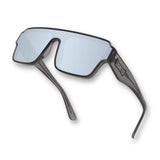 Hero angle of LosReyes Omega Hades performance sunglasses with a streamlined black wrap fit, silver reflective lens, and sport-grade temple arms for cycling and outdoor sports.