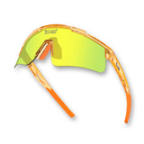 Hero angle of LosReyes Prime Galaxy Sun yellow shield sunglasses with wraparound lens, clear amber performance frame, and gradient mirror finish for maximum glare reduction and athletic clarity.