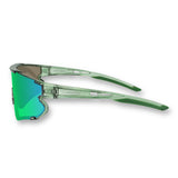 Side view of LosReyes Elevate Collection Cactus green wraparound sports sunglasses featuring curved performance arms, iridium mirrored lens, and UV400 sun protection