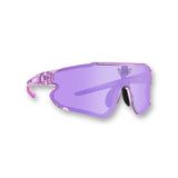 Front angle of LosReyes Elevate Grape sports sunglasses featuring a translucent purple frame, matching purple shield lens, aerodynamic wraparound shape, and UV400 protection for high-performance athletic wear