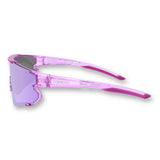 Side view of LosReyes Elevate Collection Purple wraparound sports sunglasses featuring iridium mirrored lens, ergonomic arms, and UV400 performance frame