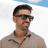 Man wearing Omega collection Hades sunglasses with a clear sky background LosReyes