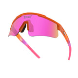 Hero angle of LosReyes Prime Jurassic Triceratops performance sunglasses with orange-pink gradient frame and mirrored wraparound lenses ideal for sports training and high-speed play.