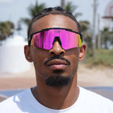 Front view of basketball athlete in Prime Polarized pink LosReyes sunglasses – fearless look and glare reduction for peak play