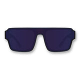 Front view of LosReyes Omega Poseidon wraparound sunglasses featuring navy blue shield lens and athletic performance frame with UV400 protection.