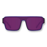 Front view of LosReyes Omega Zeus sports sunglasses with bold purple mirrored shield lens and wraparound fit designed for UV protection and high-performance training.