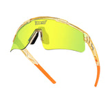 Hero angle of LosReyes Prime Galaxy Sun yellow shield sunglasses with wraparound lens, clear amber performance frame, and gradient mirror finish for maximum glare reduction and athletic clarity.