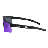 Side view of LosReyes Prime Polarized Purple performance sunglasses showing lightweight black frame with contoured arms and violet polarized lenses, ideal for baseball, running, and high-speed movement.