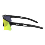 Side view of LosReyes Prime Polarized Yellow athletic sunglasses with wide-coverage shield lens, anti-glare polarized coating, and precision-molded matte black frame for cycling, baseball, and outdoor sports.