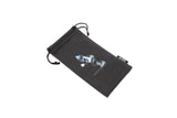 LosReyes black microfiber pouch with a blue cartoon crayon character mid-run – athletic eyewear case for runners