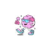 Pink cotton candy character sticker by LosReyes wearing vibrant sports sunglasses and sneakers — part of the fun candy sticker pack, perfect for customizing bottles, laptops, notebooks, or bundles