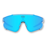 Front view of LosReyes Elevate Collection Blue Raz sports sunglasses with mirrored iridium lens, shield-style frame, and full UV400 protection
