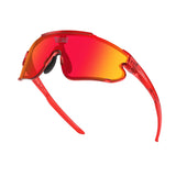 Hero angle of LosReyes Elevate Cherry red sports sunglasses with vibrant red UV400 shield lens, aerodynamic fit, and semi-transparent red performance frame built for athletes and runners.