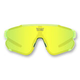 Front view of LosReyes Elevate Collection Lime sports sunglasses featuring mirrored shield lens, high-wrap performance design, and UV400 sun protection
