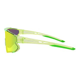 Side view of LosReyes Elevate Collection Lime wraparound sports sunglasses with mirrored lens, curved ergonomic arms, and UV400 protective frame