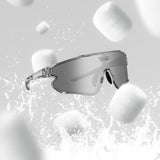 Losreyes Elevate sunglasses in Marshmallow white, soft background with floating marshmallows.