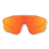 Front view of LosReyes Elevate Collection Peach sports sunglasses featuring mirrored orange lens, shield-style design, and UV400 wraparound protection