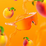 Losreyes Elevate sunglasses in Peach orange, amidst fresh peaches and juicy splash.