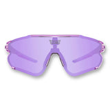 Front view of LosReyes Elevate Collection Purple sports sunglasses with mirrored iridium lens, shield-style design, and UV400 wraparound protection