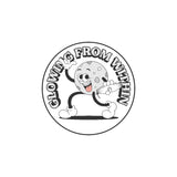 LosReyes Galaxy Moon sticker featuring a smiling gray cartoon moon character holding sunglasses with the phrase “Glowing From Within” — lunar space-themed vinyl decal for laptops, water bottles, helmets, and more