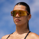 LosReyes Galaxy Prime Jupiter sunglasses in bright orange tint; salt water and scratch-resistant lens designed for beach workouts, cycling, and active days.