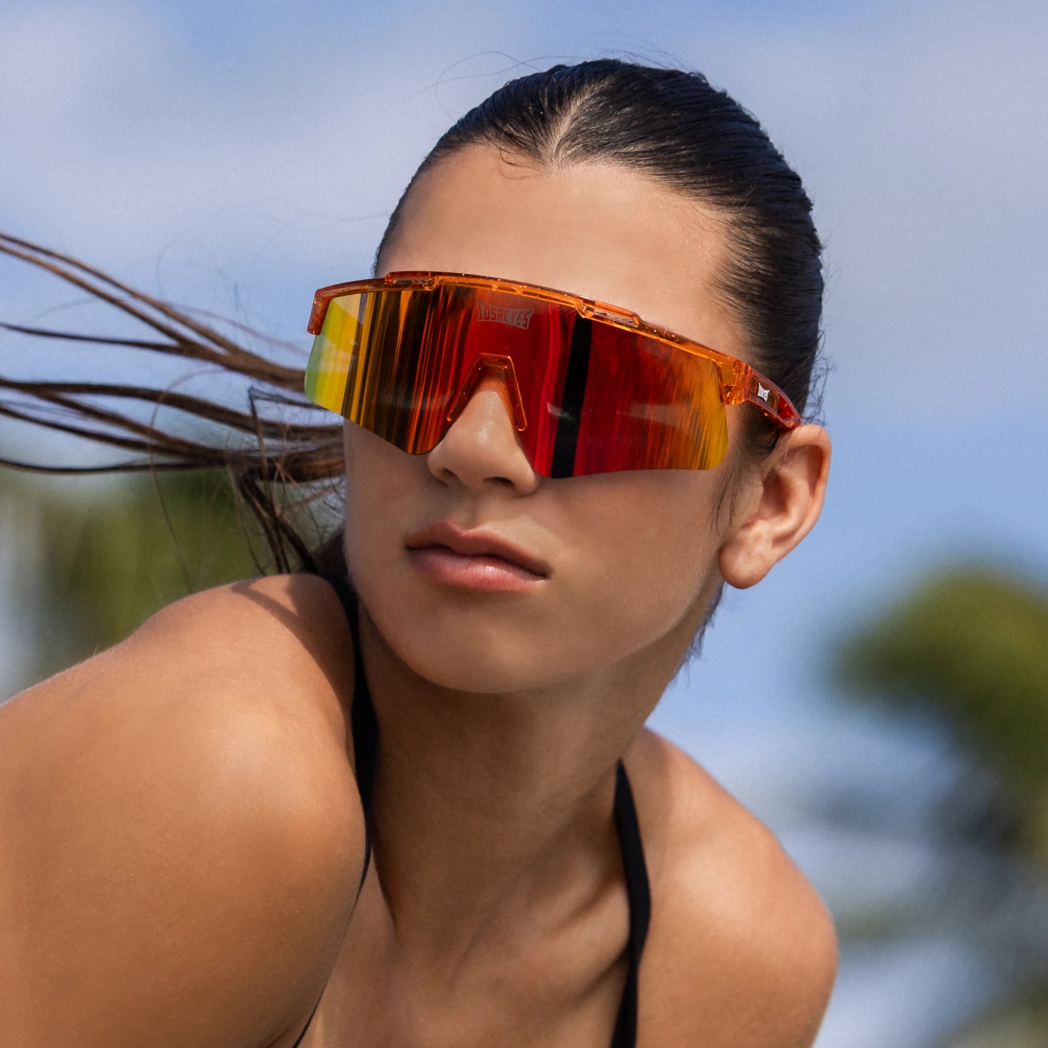 LosReyes Galaxy Prime Mars sunglasses with bold red mirror finish; durable sweatproof eyewear for running, gym sessions, and outdoor sports.