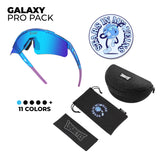 LosReyes Galaxy Pro Pack with cosmic blue and purple sunglasses, galaxy-themed soft case, and sticker—engineered for performance and stellar style.