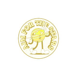 LosReyes Galaxy Saturn sticker featuring a yellow cartoon planet with rings and wraparound sunglasses, captioned “Aim for the Stars” — vibrant vinyl decal for laptops, phone cases, notebooks, and skateboards