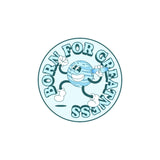 LosReyes Galaxy Uranus sticker showing a bold blue cartoon planet character holding sunglasses, with the phrase “Born for Greatness” — premium vinyl decal perfect for water bottles, laptops, lockers, and streetwear collectors