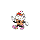 Ice cream cone character sticker by LosReyes wearing pink wraparound sports sunglasses with rainbow sprinkles and sneakers — collectible candy decal perfect for customizing laptops, bottles, or bundles