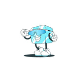 Cool ice cube character sticker by LosReyes wearing blue wraparound sports sunglasses and sneakers — collectible frozen-themed decal perfect for decorating laptops, bottles, and gear