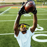 Ross500 sporting LosReyes Lime Elevate sunglasses on the football field, neon green design with UV400 polarized lenses, under $50