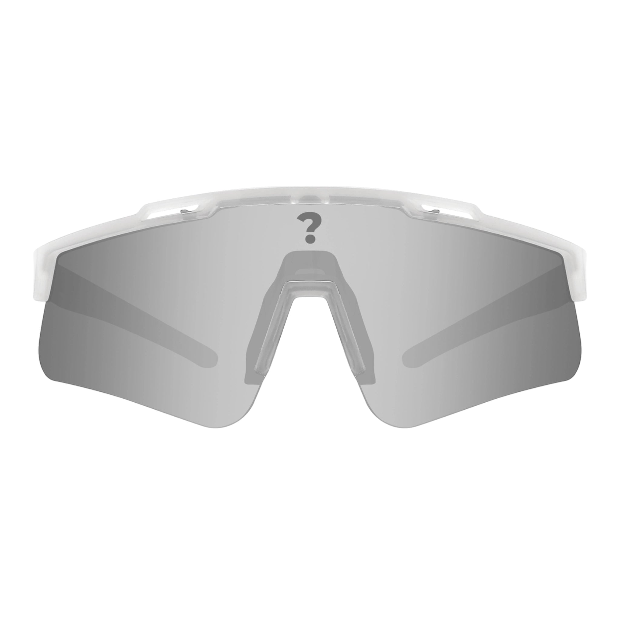 Front view of LosReyes Mystery sports sunglasses featuring surprise colorway, wraparound shield lens, and UV400 protection — limited edition random drop