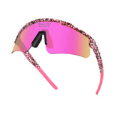 Hero angle of LosReyes Prime Cheetah Pink performance sunglasses with wraparound pink gradient lenses, bold cheetah-print frame, and aerodynamic fit designed for athletes.
