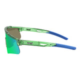 Side profile of LosReyes Prime Galaxy Earth performance sunglasses in green and blue with hydrophobic mirrored lens and ergonomic sidearms for a secure, comfortable fit during high-intensity activity.