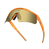 Hero angle of LosReyes Prime Galaxy Jupiter sports sunglasses in orange with gold mirrored shield lenses, high-performance wraparound design, and UV400 sun protection — ideal for outdoor sports and athletics.