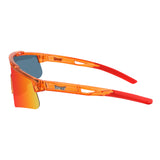 Side profile of LosReyes Prime Galaxy Mars sunglasses showcasing lightweight translucent red frame, extended coverage shield lens, and ergonomic grip arms for secure fit.