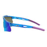 Side view of LosReyes Prime Galaxy Neptune performance sunglasses showing sleek blue translucent frame and polarized shield lens for maximum sun protection