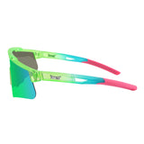 Side profile of LosReyes Prime Jurassic Pterodactyl sport wraparound sunglasses showing fade-blend temples, mirrored UV lens, and sculpted arms built for speed and comfort.