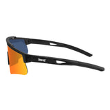 Side profile of LosReyes Prime Polarized Orange sports sunglasses featuring polarized orange mirrored lens and aerodynamic matte black arms – crafted for high-performance use in baseball, cycling, and training.