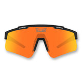 Front view of LosReyes Prime Polarized Orange sports sunglasses featuring polarized orange mirror shield lens, matte black wraparound frame, and UV400 protection – ideal for baseball, cycling, and athletic performance.