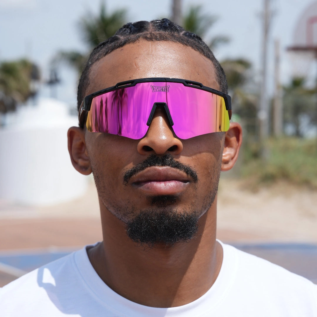 Front view of basketball athlete in Prime Polarized pink LosReyes sunglasses – fearless look and glare reduction for peak play