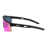 Side profile of LosReyes Prime Polarized Pink performance sunglasses featuring aerodynamic black arms, lightweight curved temples, and glare-reducing polarized lenses for running, cycling, and training under full sunlight.
