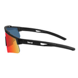 Side profile of LosReyes Prime Polarized Red athletic sunglasses showcasing ergonomic black arms, vented temple tips, and performance-grade polarized lens with full-face wrap coverage — ideal for sprinting, training, and outdoor competition.