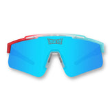Front view of LosReyes Prime Youth Rocket Pop sports sunglasses featuring blue mirrored shield lens, full-wrap lightweight frame, and UV400 protection for high-performance youth activities.