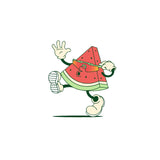 LosReyes watermelon cartoon sticker character wearing sports sunglasses — fun fruit collectible with athletic shoes, retro charm, and bold summer style for bottles, laptops, notebooks, or gear