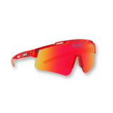 PRIME YOUTH Cream Red youth baseball sunglasses from the Candy Collection with wraparound shield lens, UV400 protection, impact-resistant TR90 frame, and rubber temple tips that stay on during play.