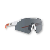 Front view of SHOWTIME Hurricane reversed sunglasses with white frame and smoke lens