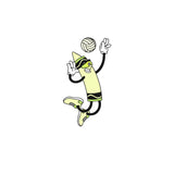 Yellow Crayon Sticker spiking a volleyball – bright athletic vinyl sticker from LosReyes.